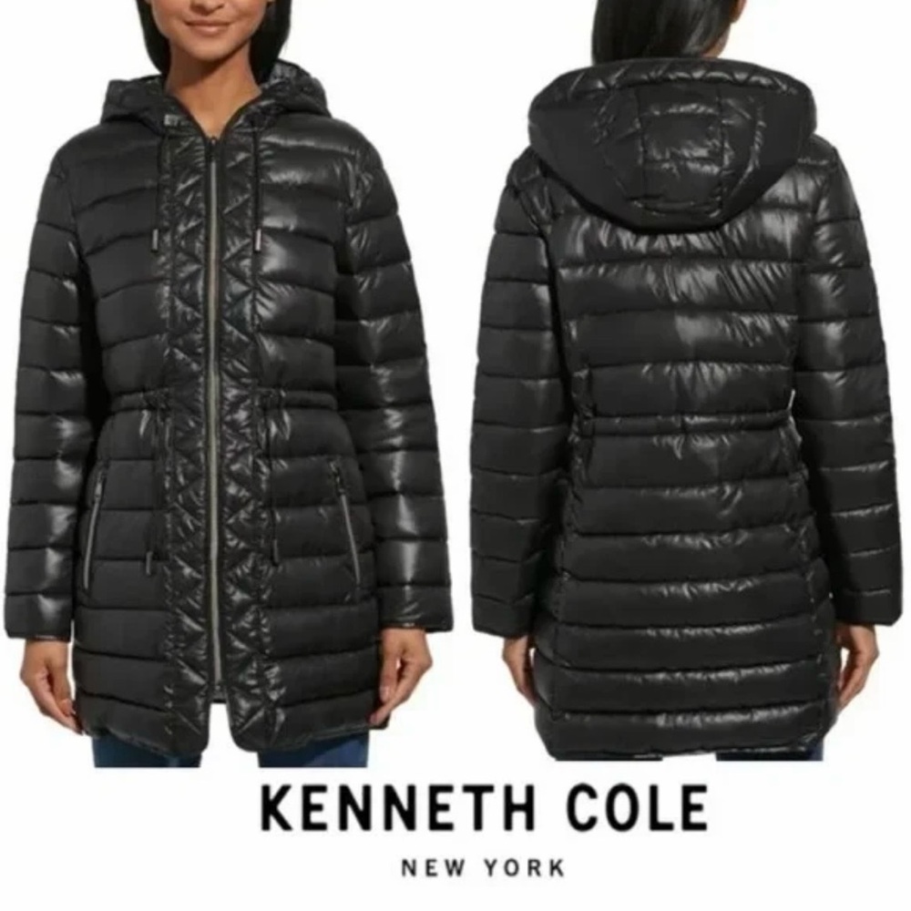 Kenneth Cole Women's Sleek Black Hooded Puffer Jacket